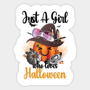 Cute Just A Girl Who Loves Halloween Witch Hat Broom Gift Idea Sticker